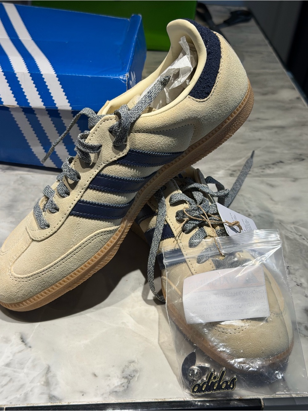 adidas Men’s Beige and Navy Suede Sneakers